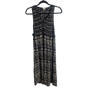 Aritzia Wilfred Size XXS Midi Dress Black White Gauzy Aztec Boho